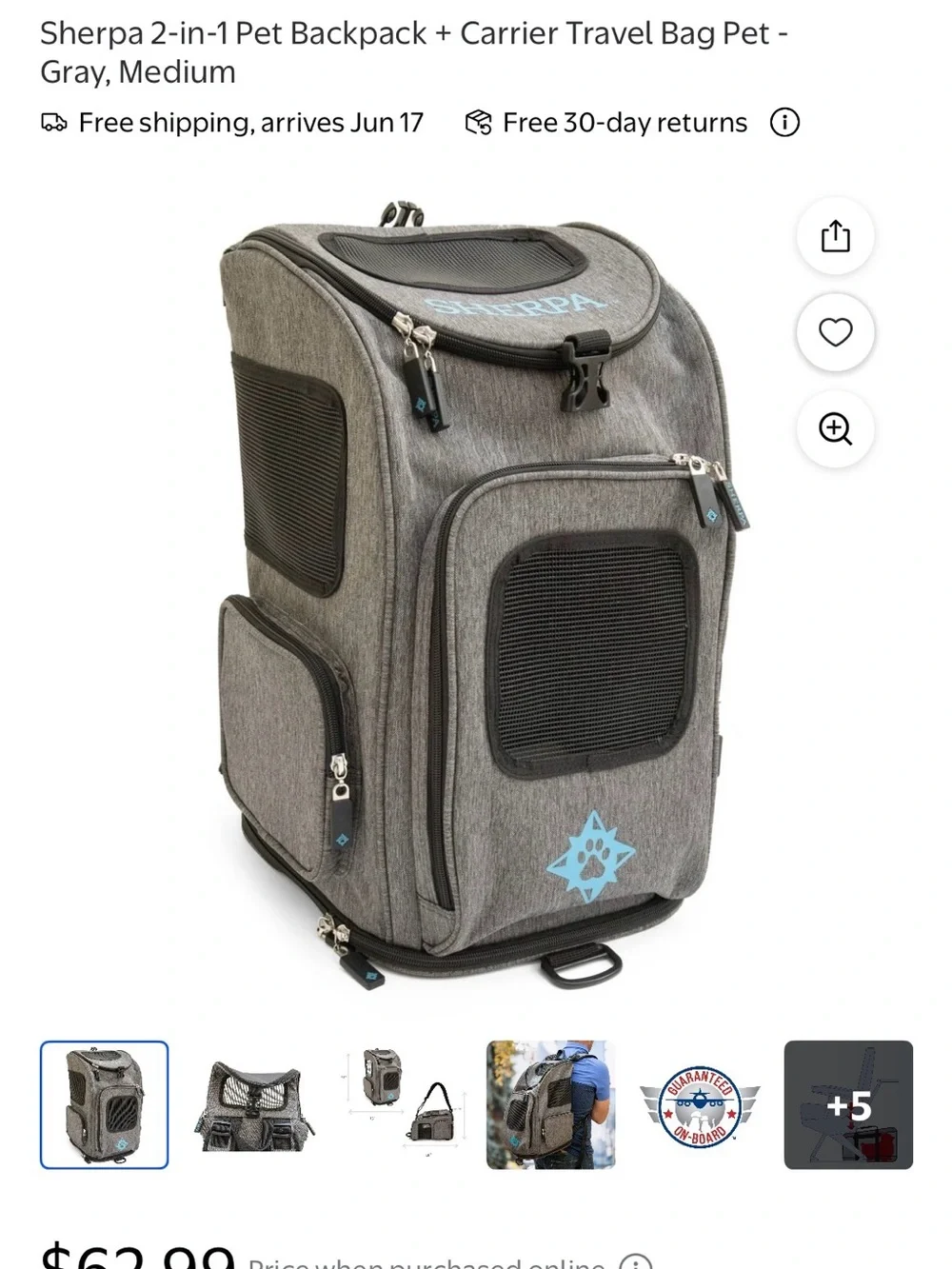 Gray Pet Carrier Tote Bag for Dogs - Comfortable Travel Carrier